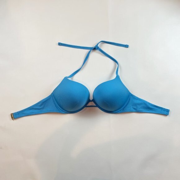 NWOT Victoria's Secret Swim Top 38C Bombshell Adds 2 Cup Sizes Blue Ribbed - Picture 2 of 8